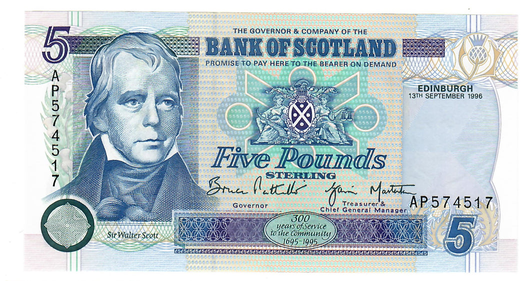 Scotland 5 Pounds 1996 UNC Bank of Scotland