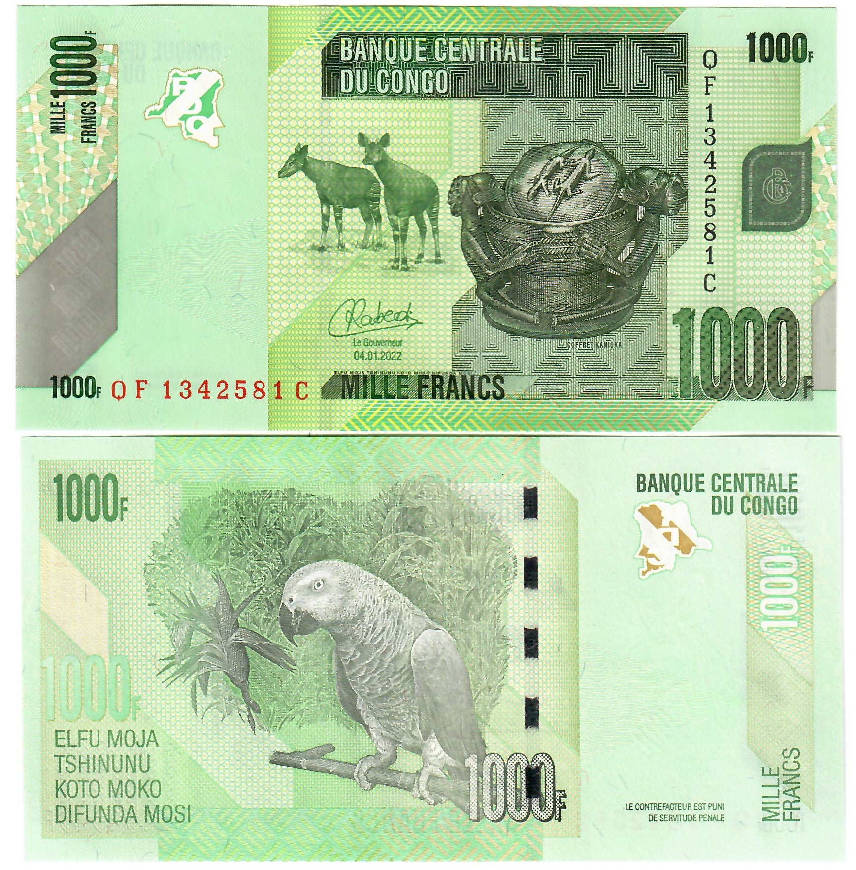 Democratic Republic of Congo 1000 Francs 2022 UNC – Davenport-Banknotes ...