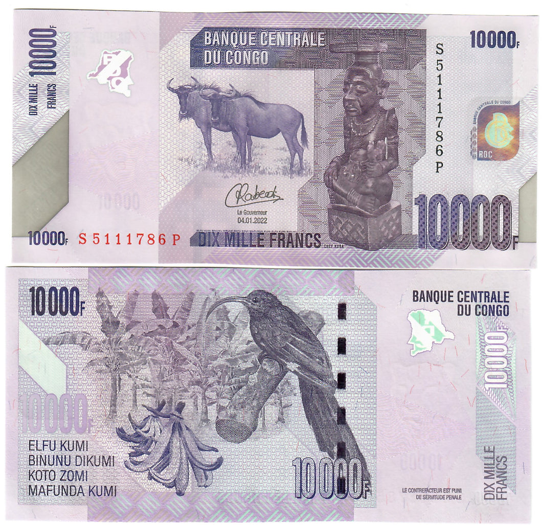 Democratic Republic of Congo 10000 Francs 2022 UNC