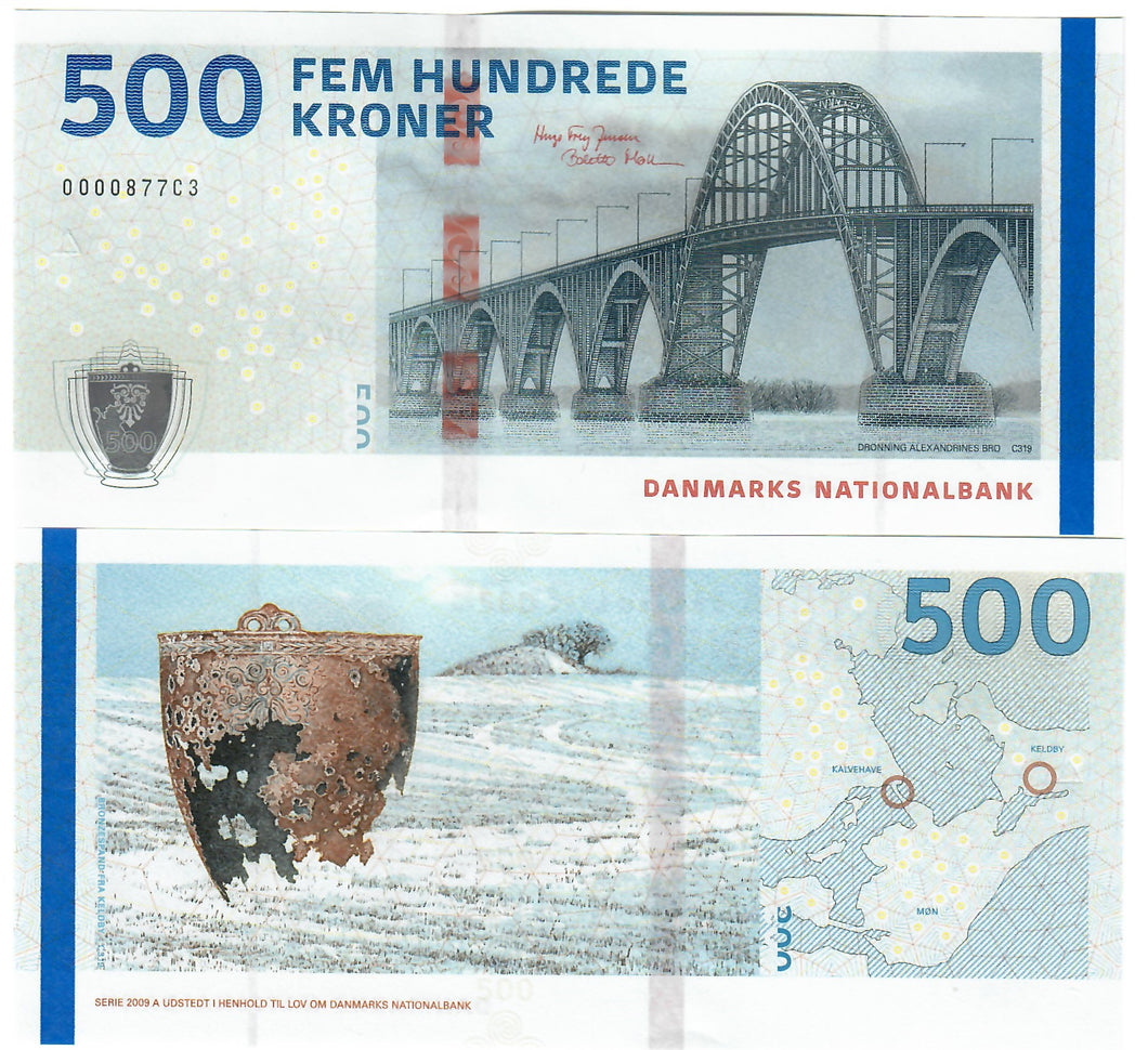 Denmark 500 Kroner 2009A (2020) UNC LOW NUMBER Jensen/Moller