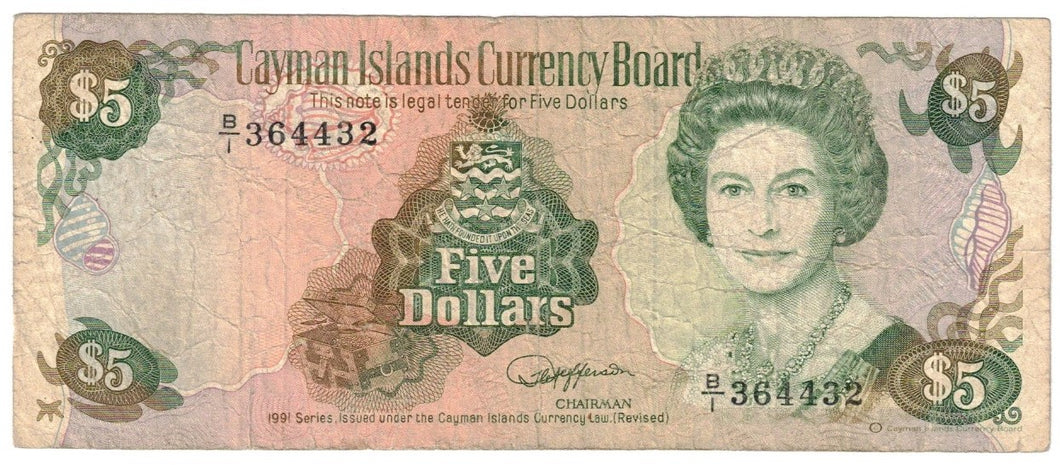 Cayman Islands 5 Dollar 1991 F