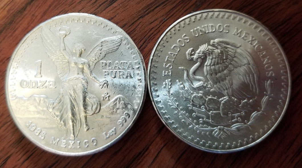 Mexico 1 Ounce Pure Silver Libertad 1985 99.9% Fine Silver