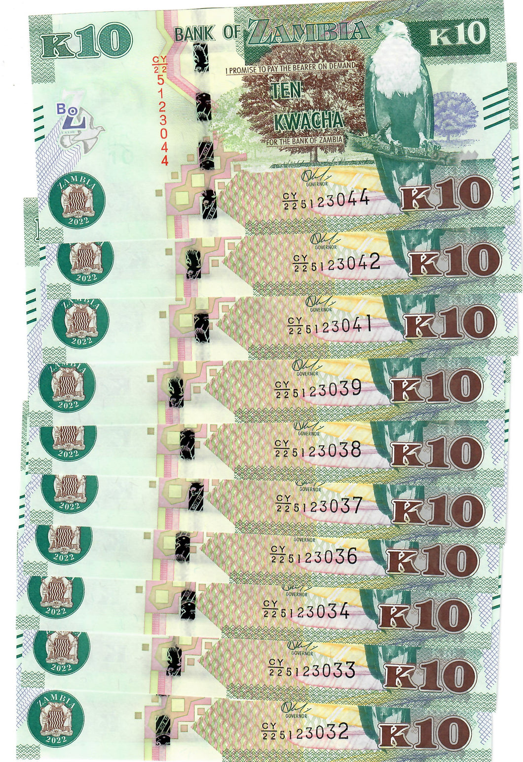 Zambia 10x 10 Kwacha 2022 UNC