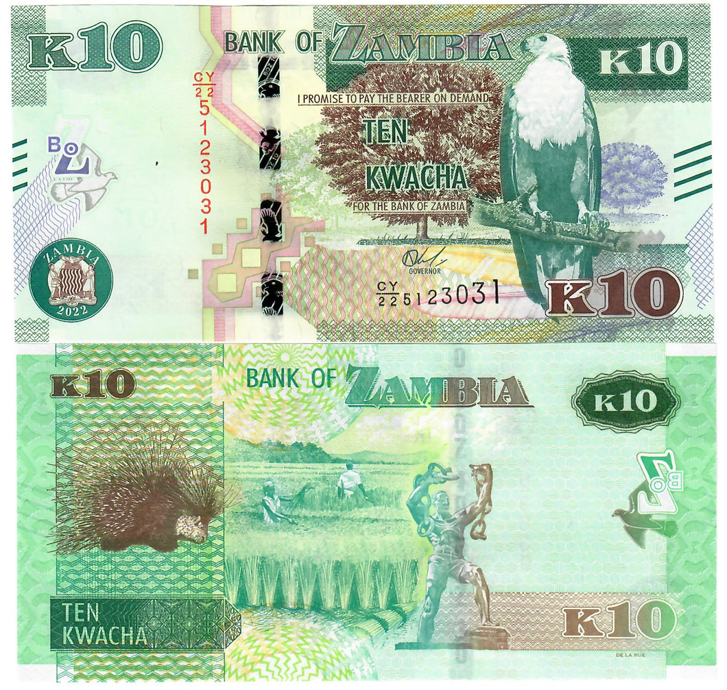 Zambia 10 Kwacha 2022 UNC