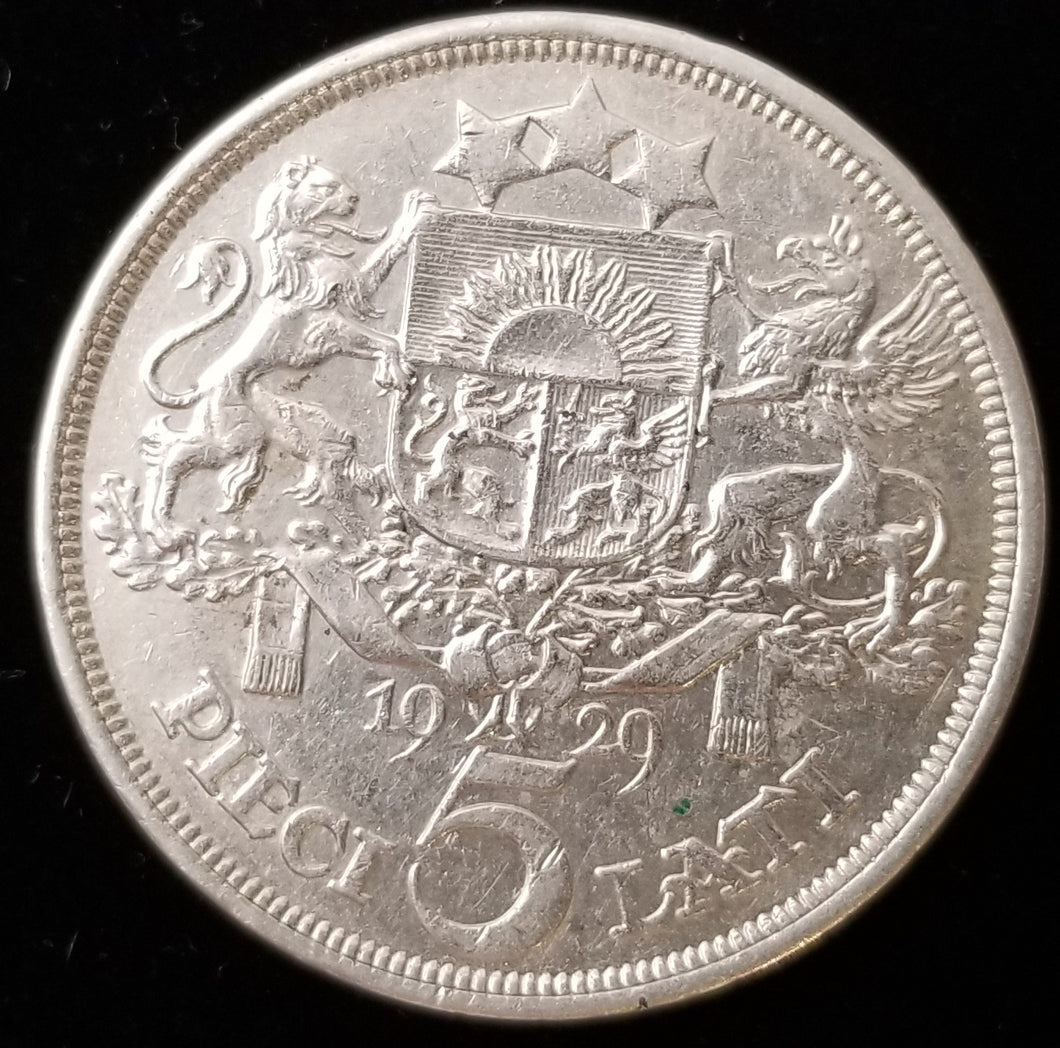 Latvia 5 Lati 1929 83.5% Silver