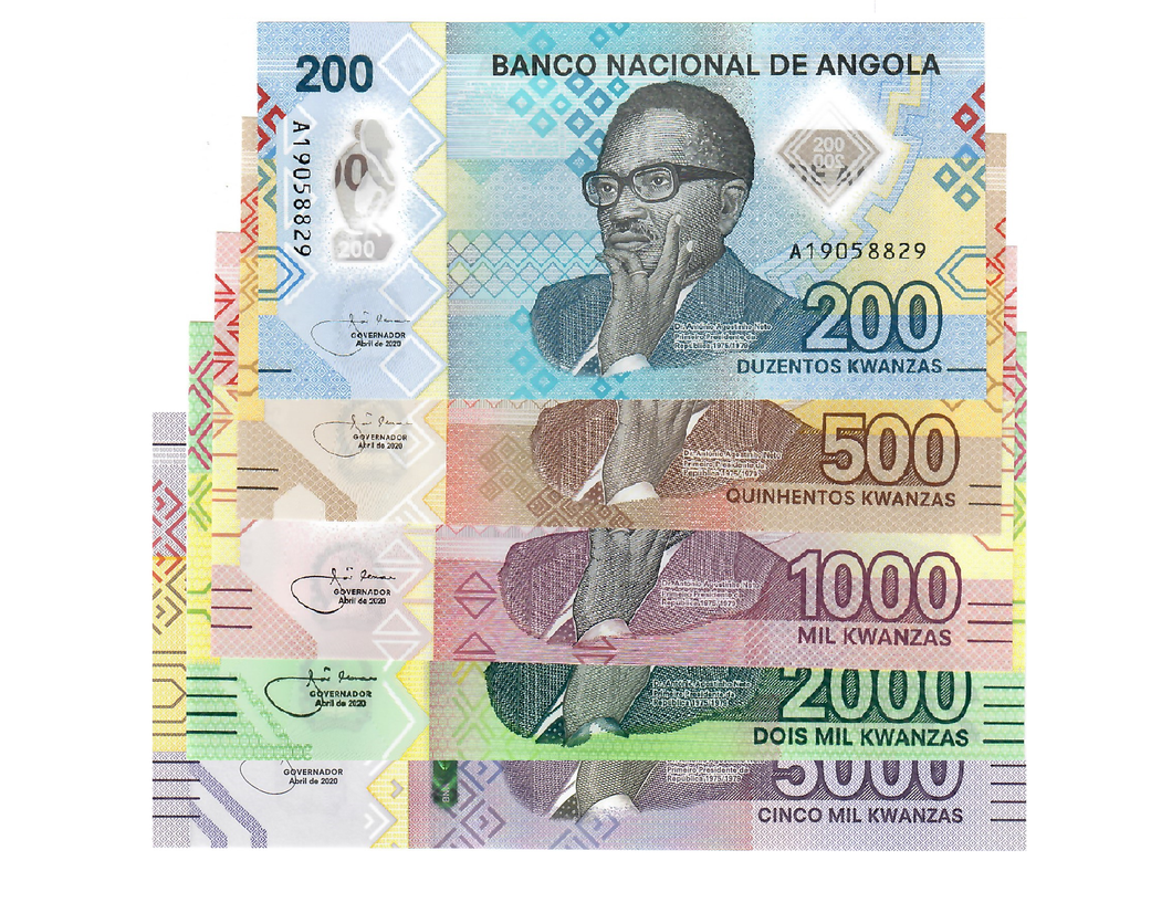 FULL SET Angola 200, 500, 1000, 2000 & 5000 Kwanzas 2020 (2021) UNC