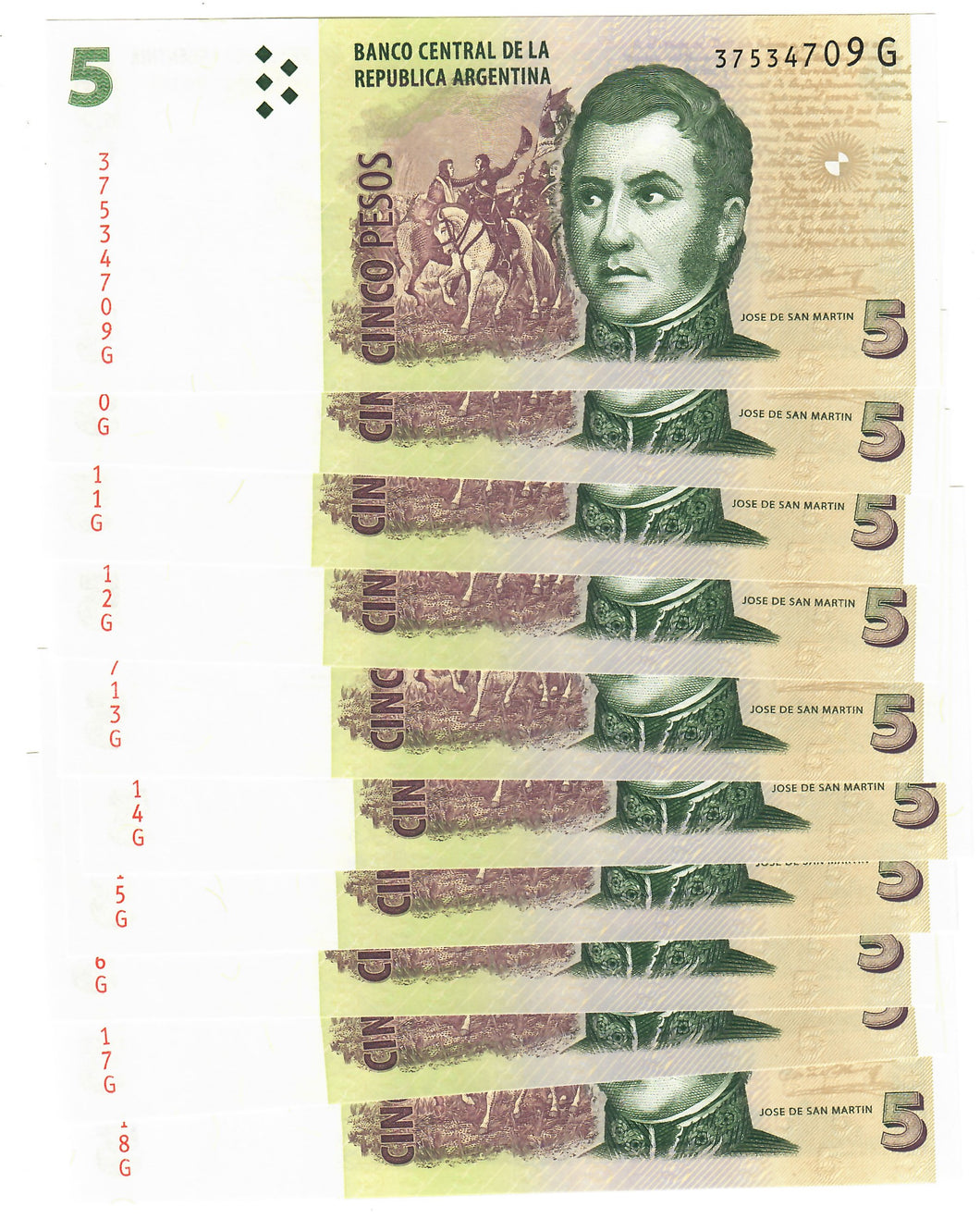 Argentina 10x 5 Pesos 2012 UNC