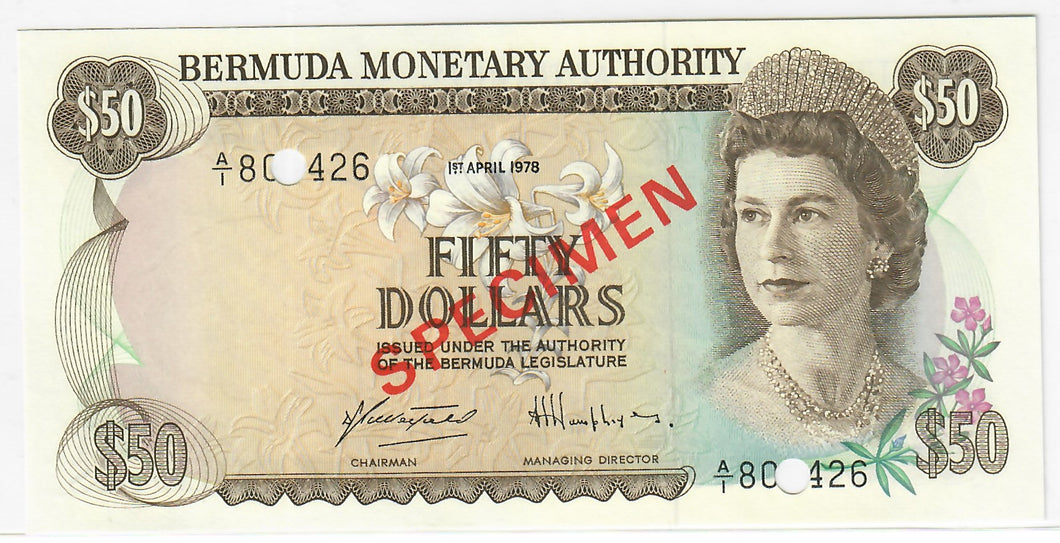 Bermuda 50 Dollars 1978 UNC SPECIMEN