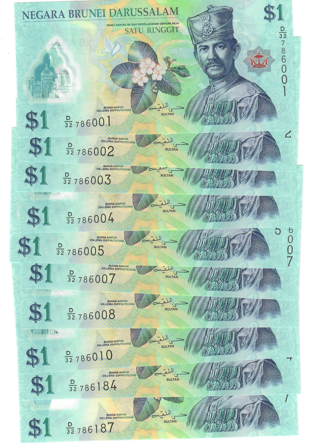 Brunei 10x 1 Dollar (Ringgit) 2013 UNC