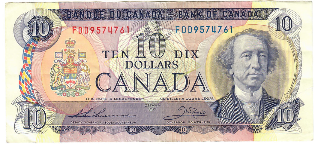 Canada 10 Dollars 1971 VF 