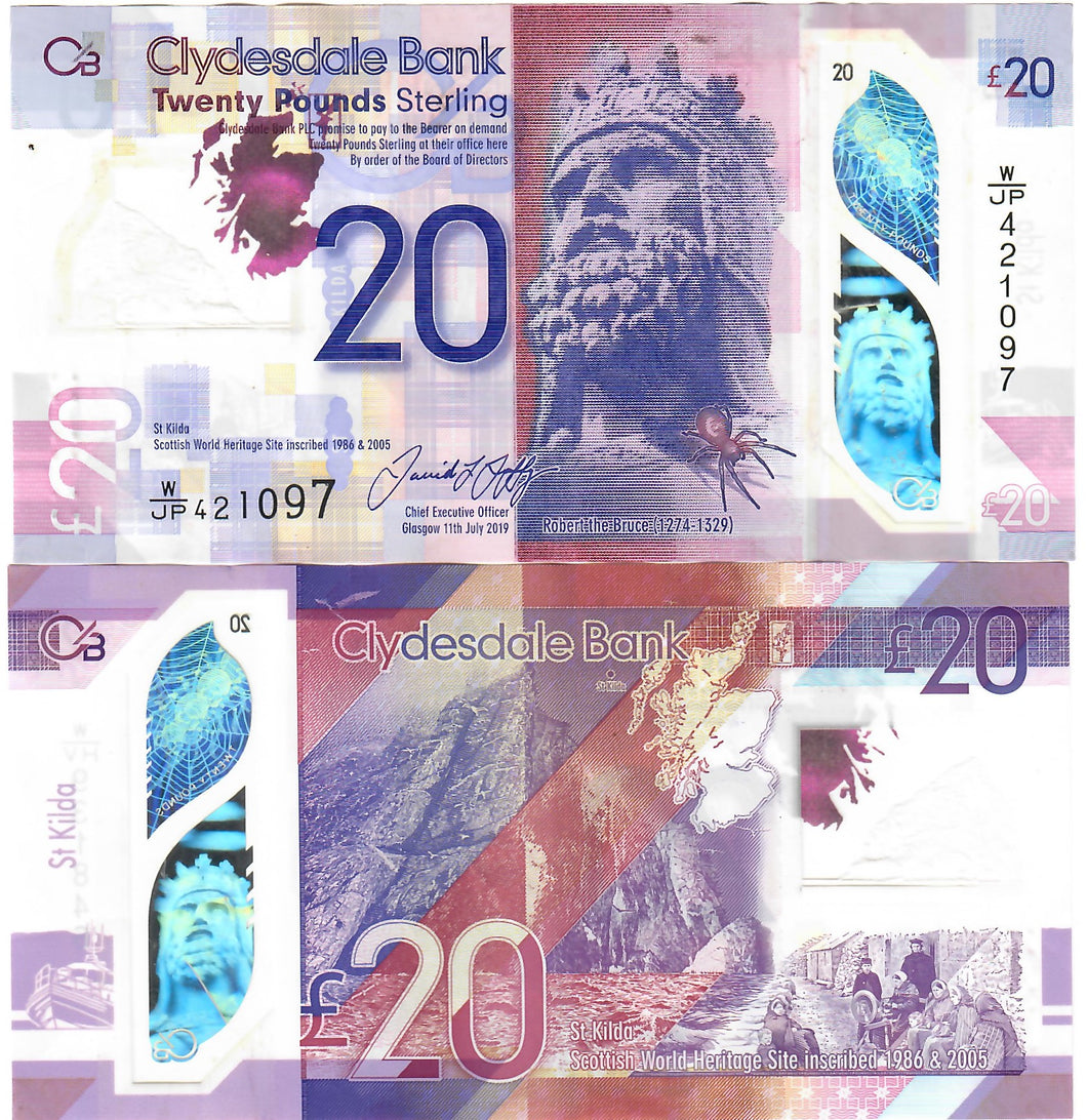 Scotland 20 Pounds 2019 VF Clydesdale Bank