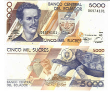 Load image into Gallery viewer, FULL SET Ecuador 5000, 10000, 20000 &amp; 50000 Sucres 1999 UNC
