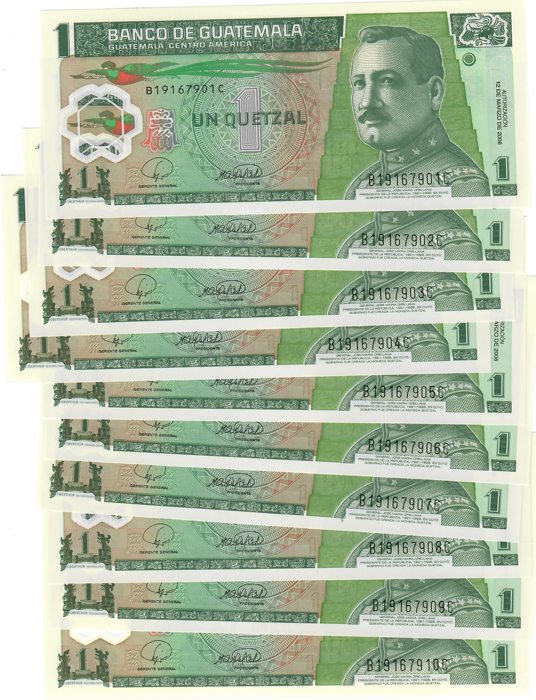 Guatemala 10x 1 Quetzal 2008 UNC