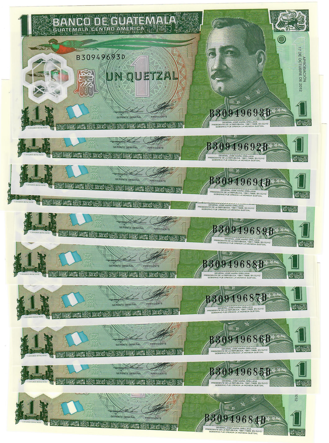 Guatemala 10x 1 Quetzal 2012 UNC