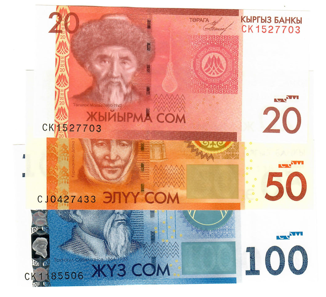 SET Kyrgyzstan 20, 50 & 100 Som 2009 (2016) UNC