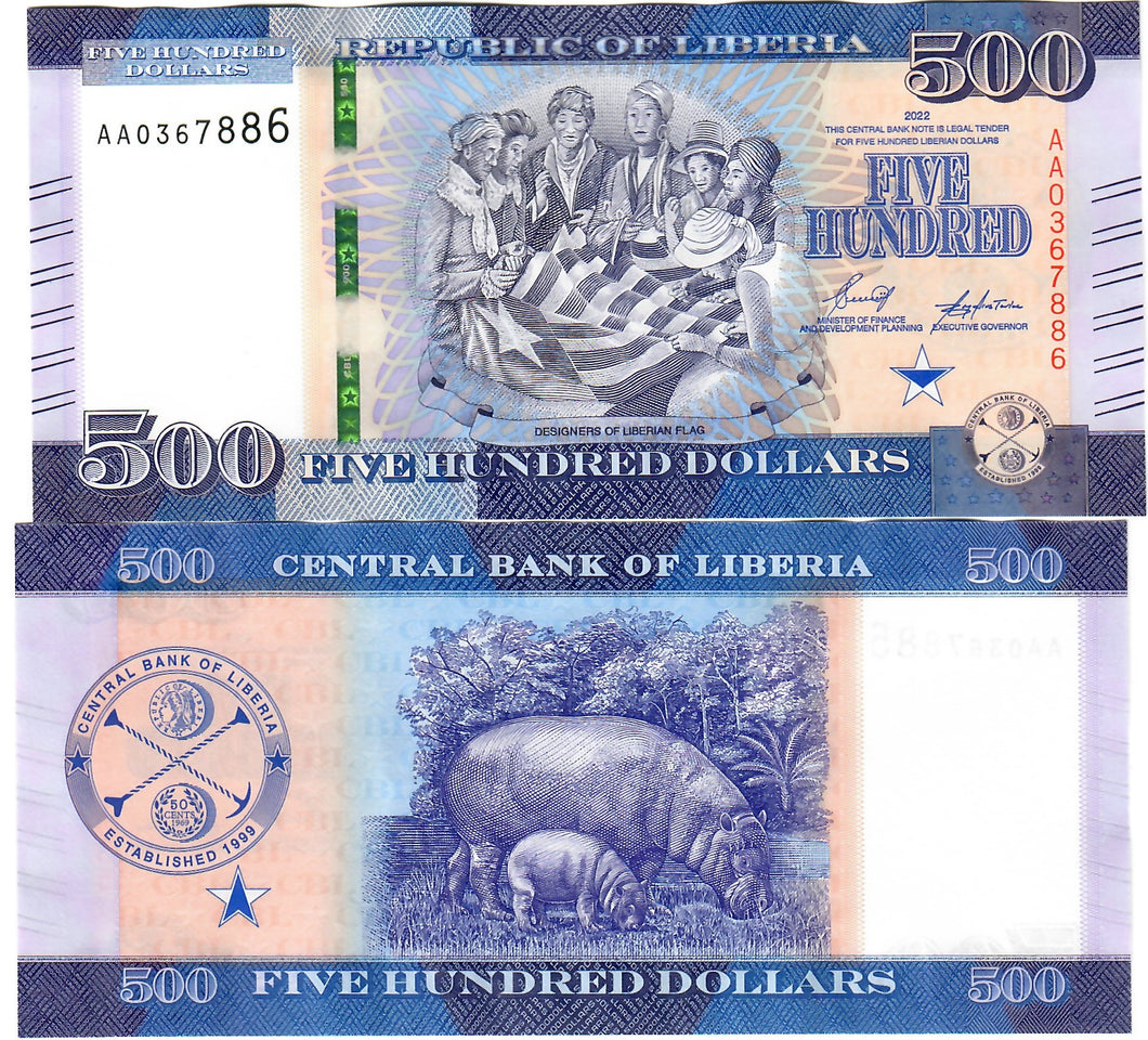 Liberia 500 Dollars 2022 (2023) UNC