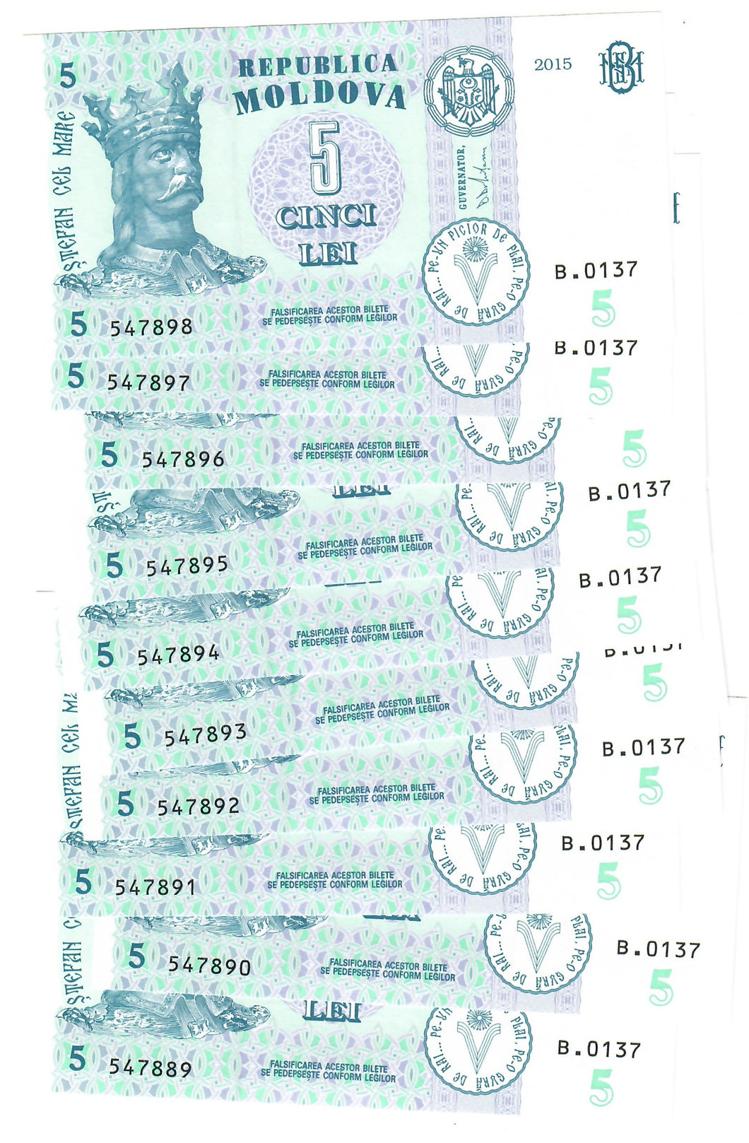 Moldova 10x 5 Lei 2015 UNC