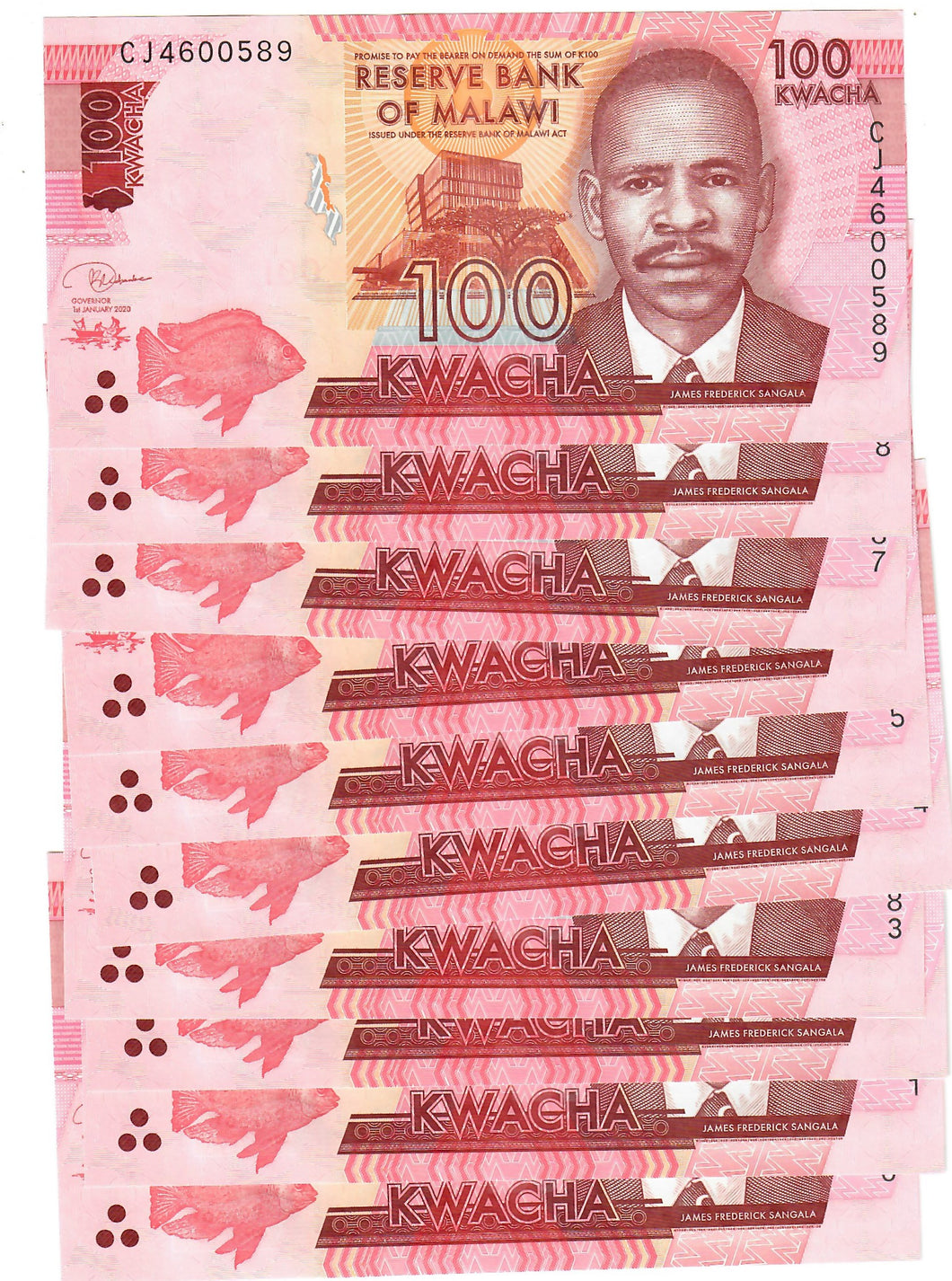 Malawi 10x 100 Kwacha 2020 UNC