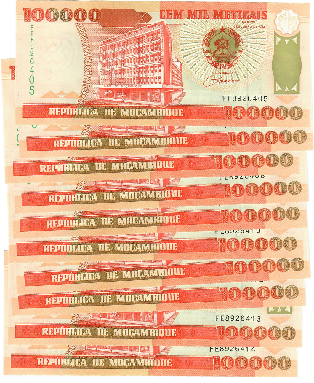 Mozambique 10x 100000 Meticais 1993 UNC