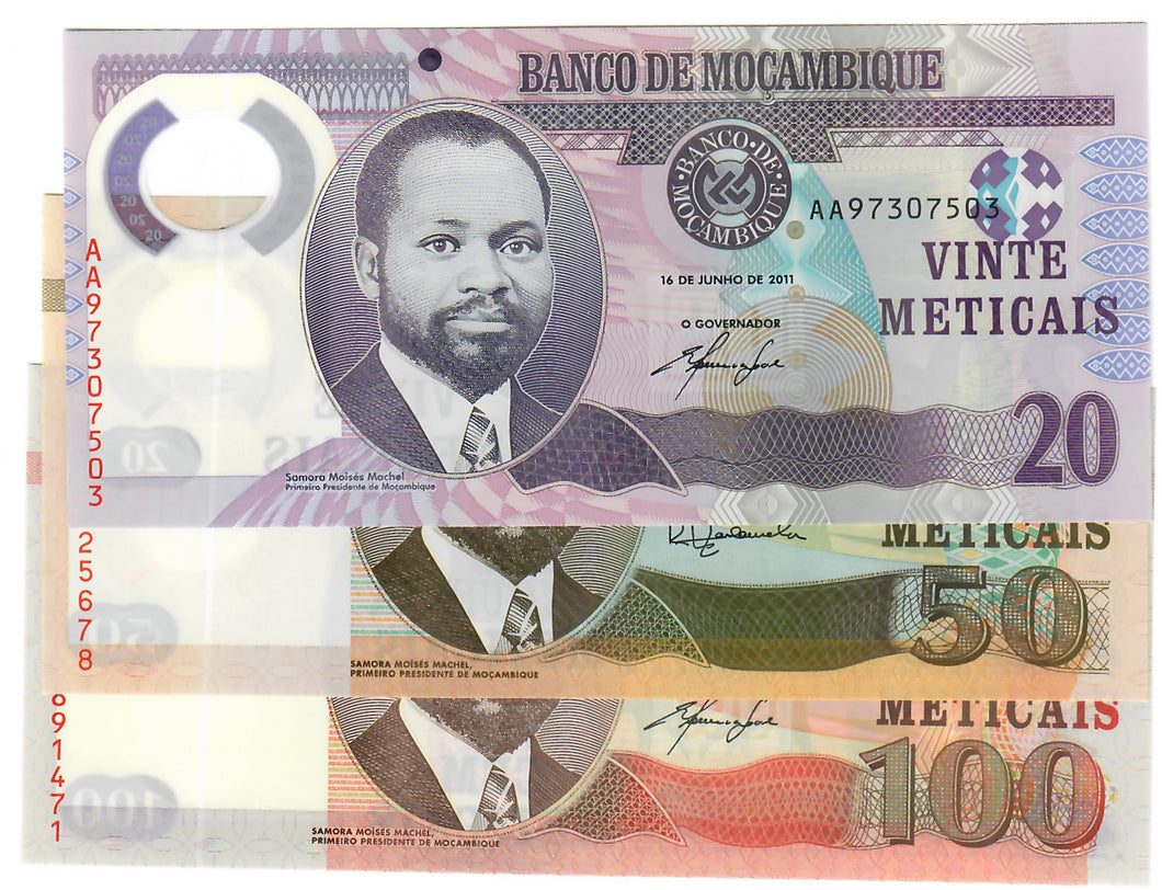 SET Mozambique 20, 50, 100 Meticais 2011-2017 UNC