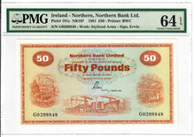 Load image into Gallery viewer, Northern Ireland 50 Pounds 1981 Choice UNC Northern Bank PMG Graded 64 EPQ

