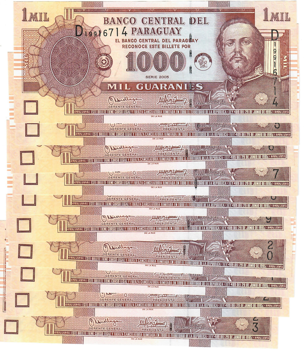 Paraguay 10x 1000 Guaranies 2005 UNC