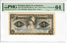 Load image into Gallery viewer, Paraguay 5 Pesos = 1/2 Peso Oro 1907 Choice UNC PMG Graded 64
