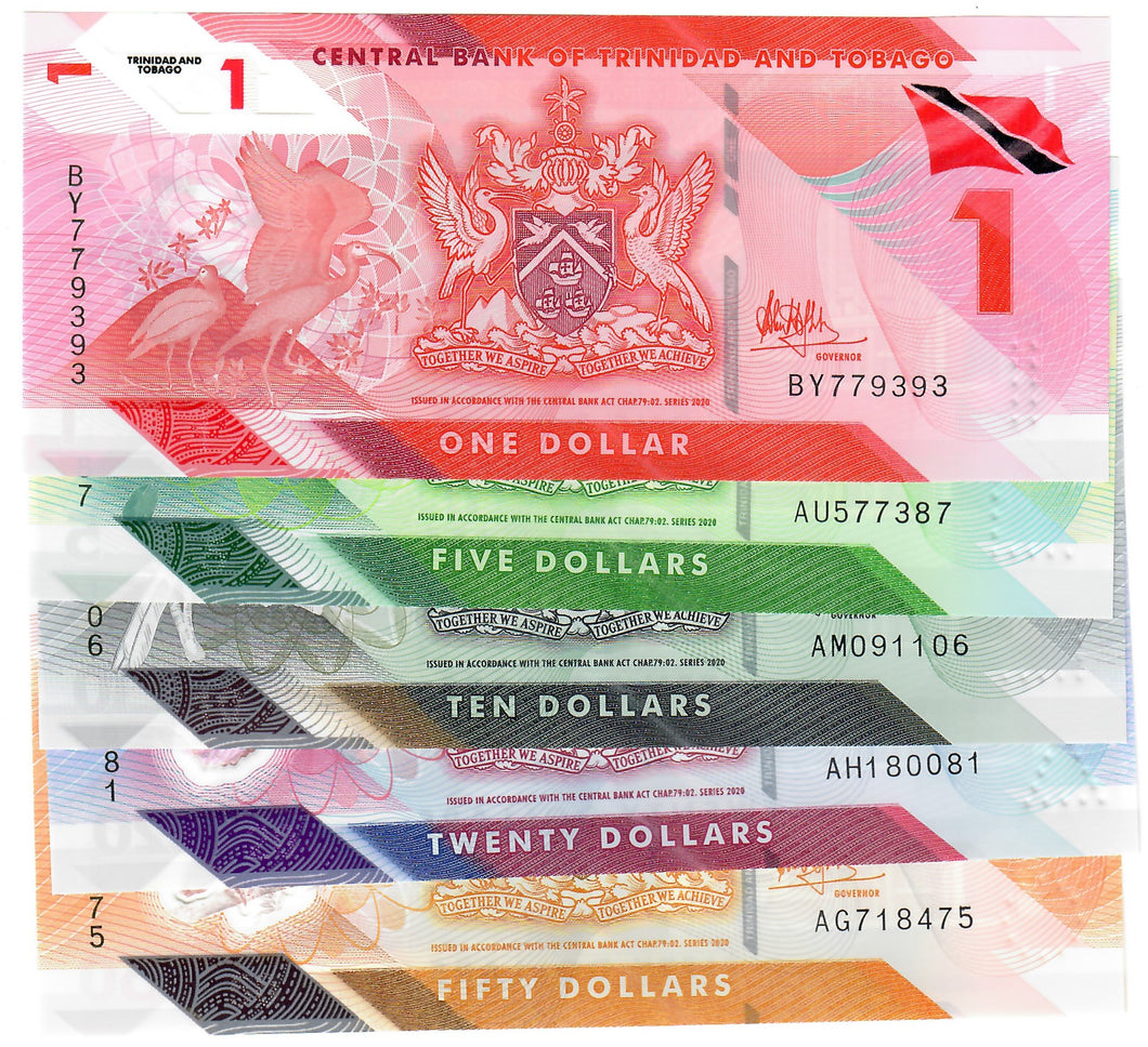 SET Trinidad & Tobago 1, 5, 10, 20 & 50 Dollars 2020 UNC