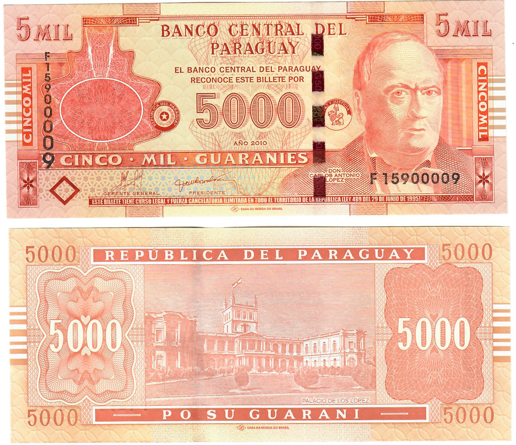 Paraguay 5000 Guaranies 2010 UNC