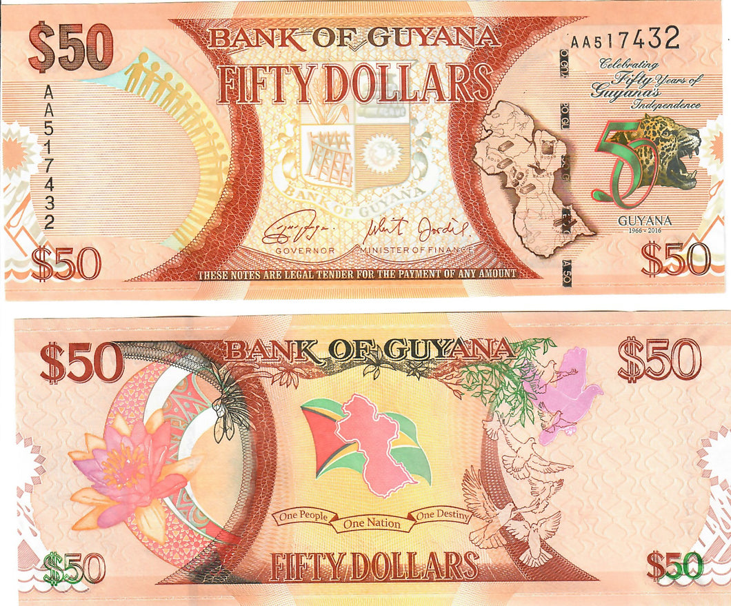 Guyana 50 Dollars 2016 UNC Commemorative