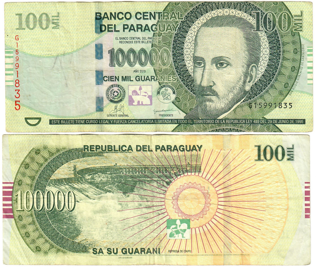 Paraguay 100000 Guaranies 2013 F/VF (Enschede)