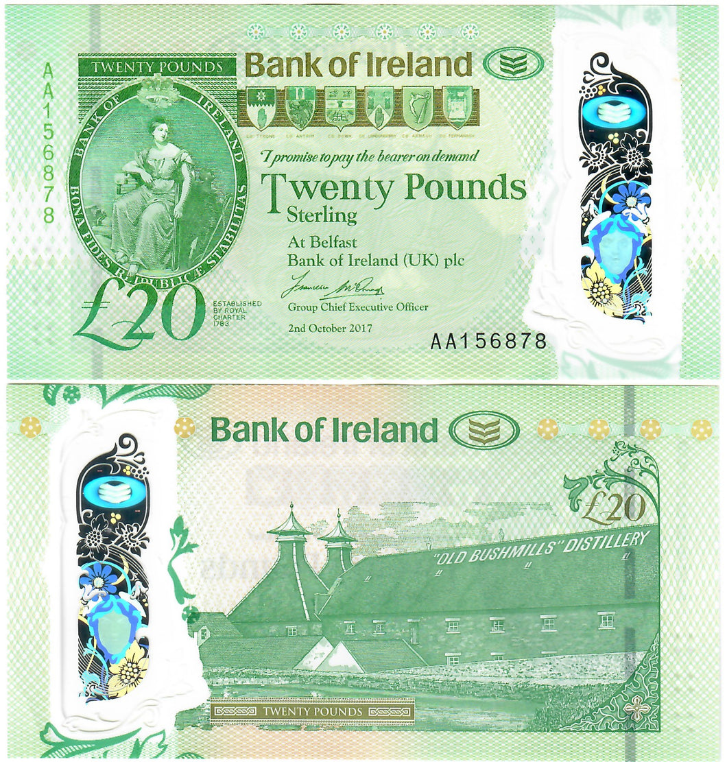 Northern Ireland 20 Pounds 2017 aUNC Bank of Ireland 