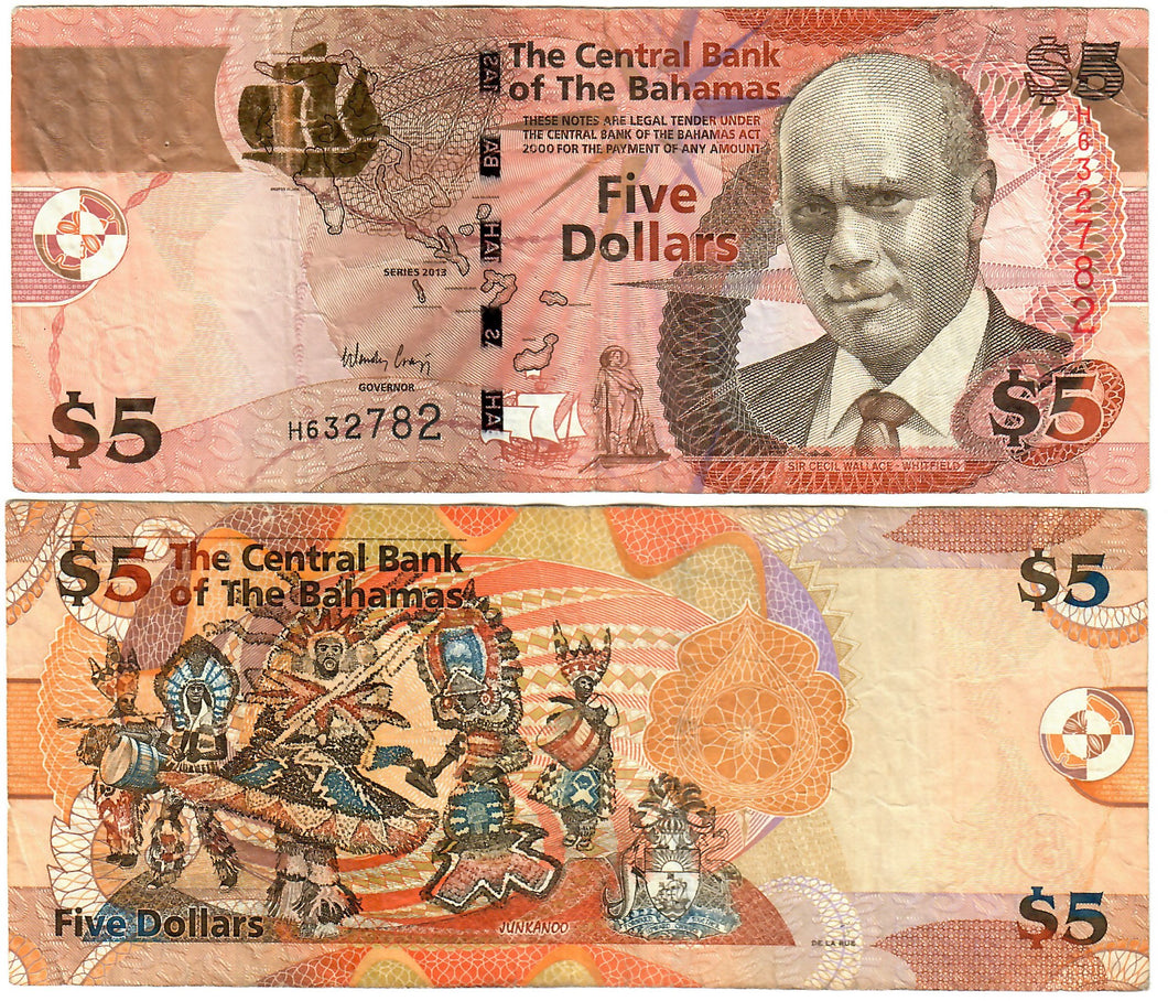 Bahamas 5 Dollars 2013 F 