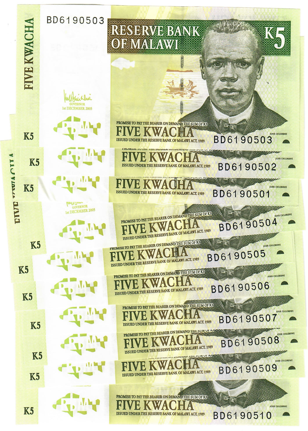 Malawi 10x 5 Kwacha 2005 UNC