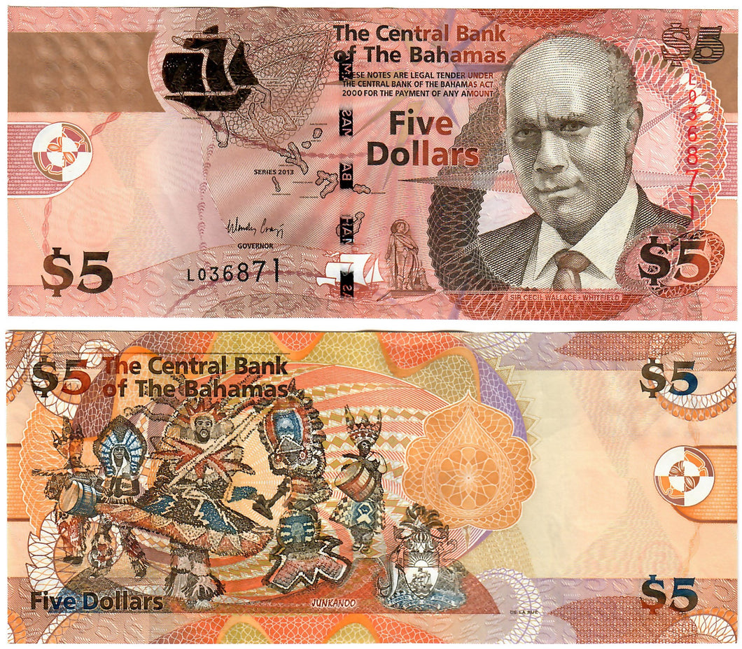 Bahamas 5 Dollars 2013 UNC