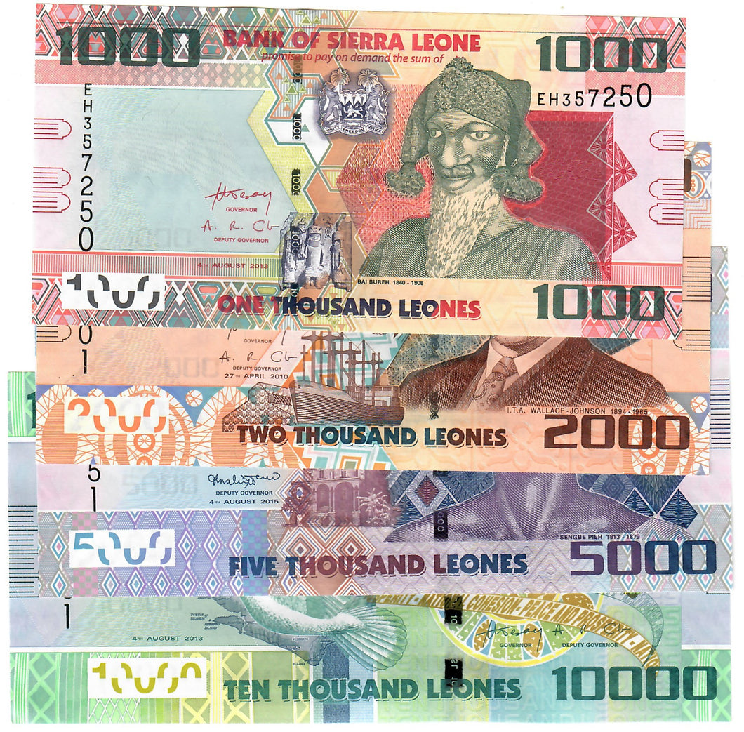 FULL SET Sierra Leone 1000, 2000, 5000 & 10,000 Leones 2010/2015 UNC