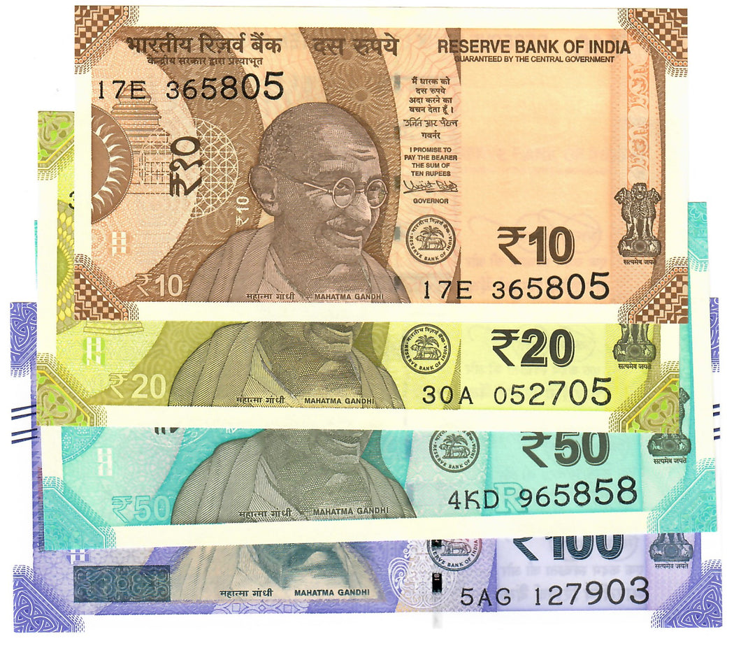 SET India 10, 20, 50 & 100 Rupees 2017-2019 UNC