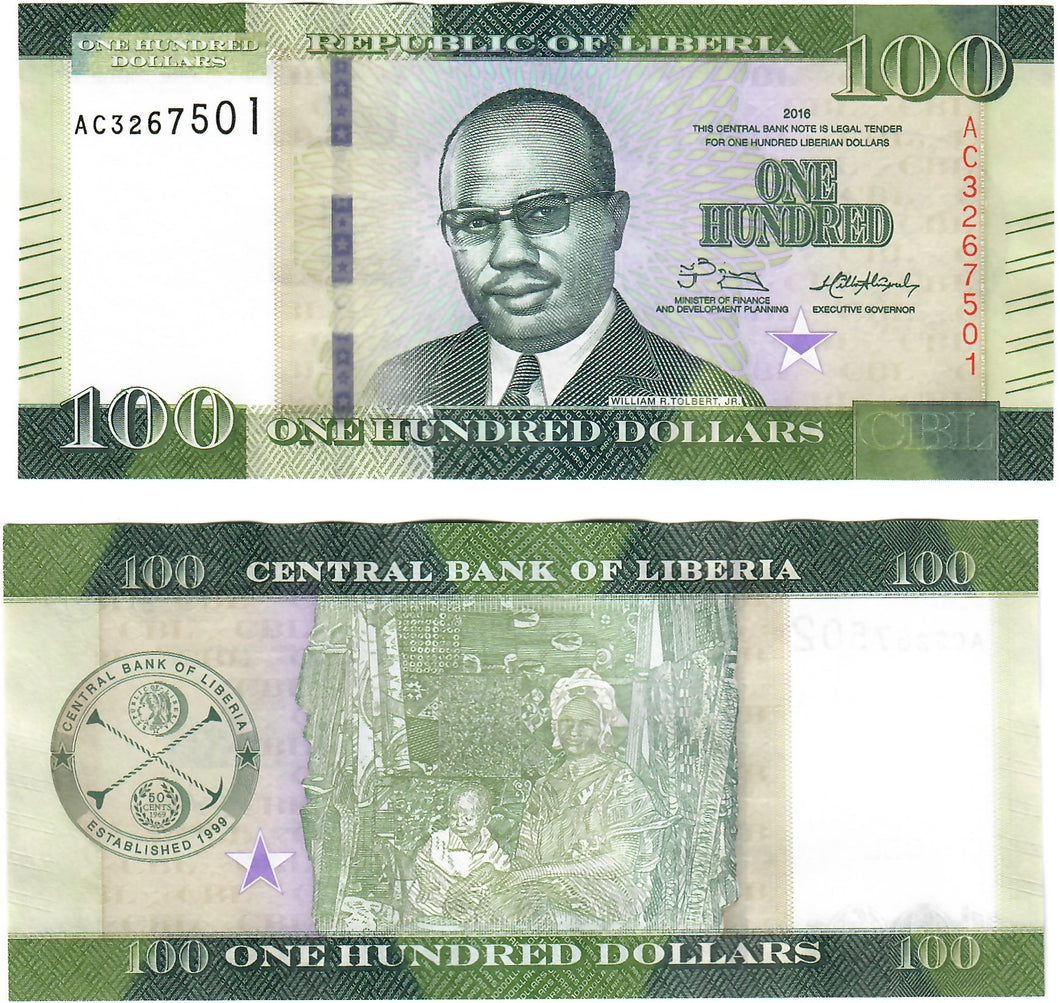 Liberia 100 Dollars 2016 UNC