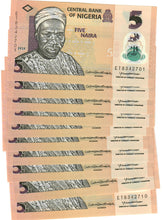 Load image into Gallery viewer, Nigeria 10x 5 Naira 2020 UNC
