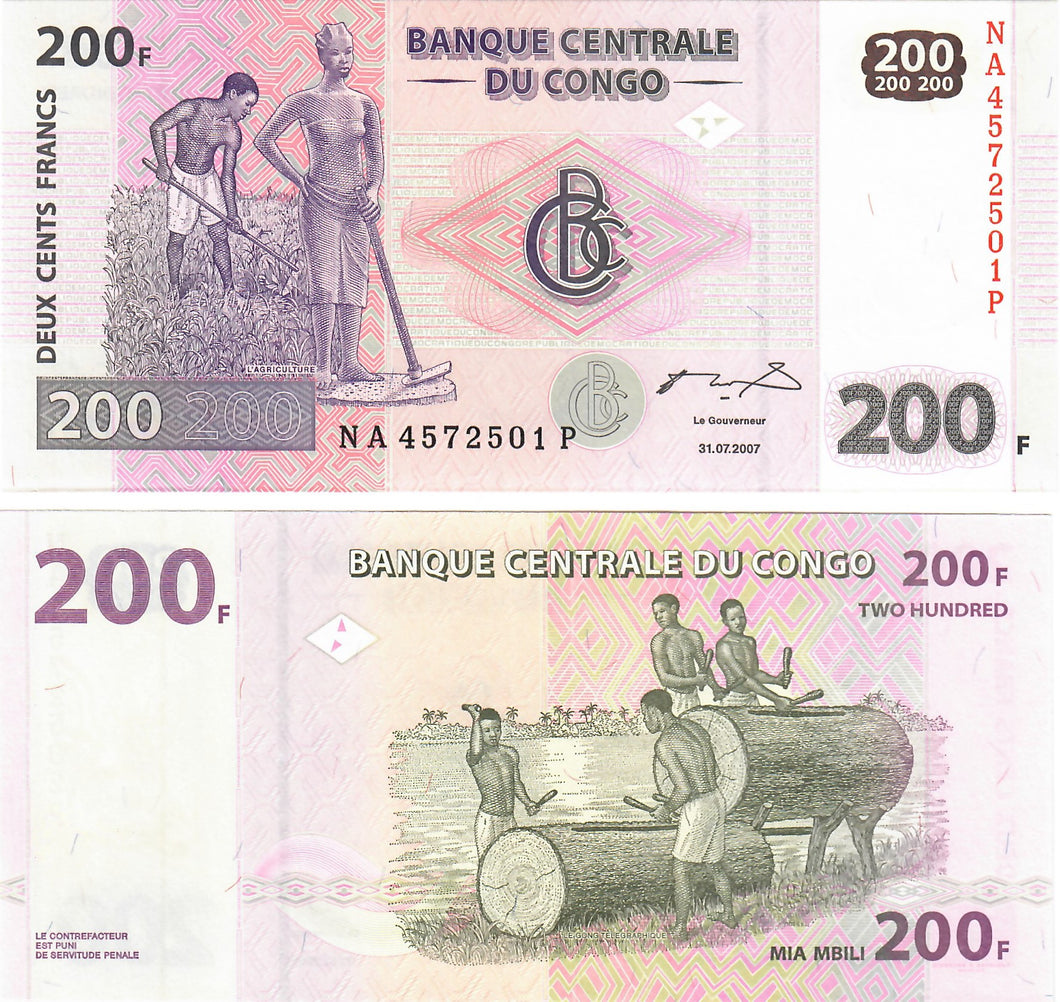 Democratic Republic of Congo 200 Francs 2007 UNC
