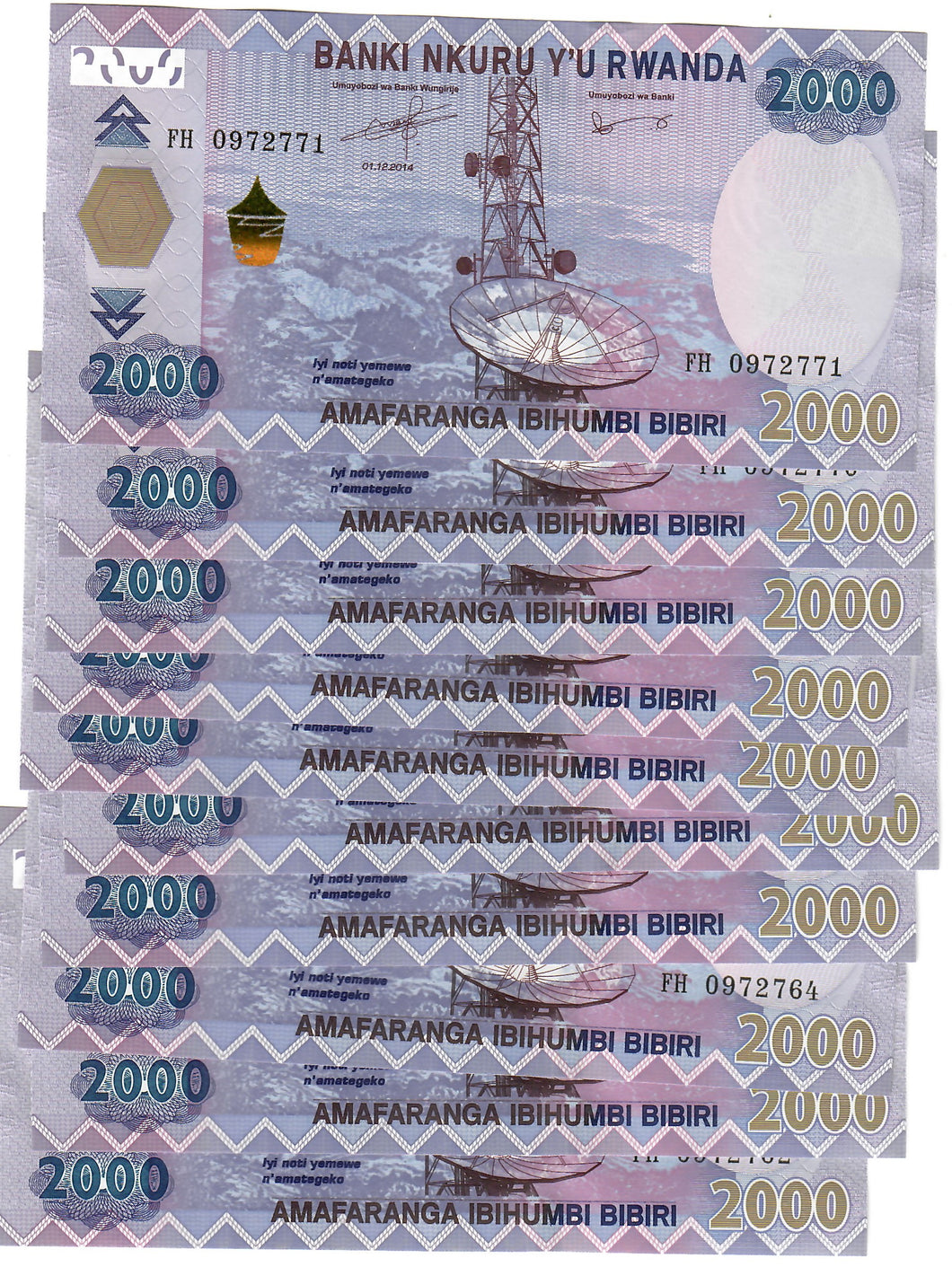 Rwanda 10x 2000 Francs 2014 UNC