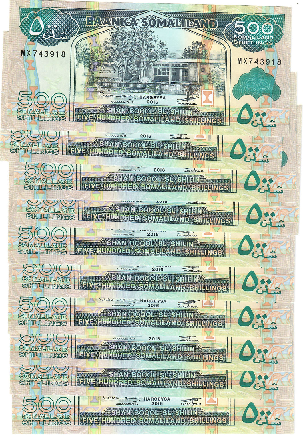 Somaliland 10x 500 Shillings 2016 UNC