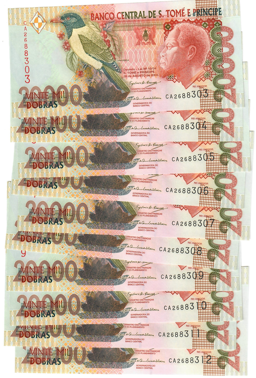 St Thomas & Prince (Sao Tome) 10x 20000 Dobras 2004 UNC