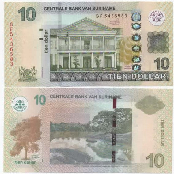 Suriname 10 Dollars 2019 UNC