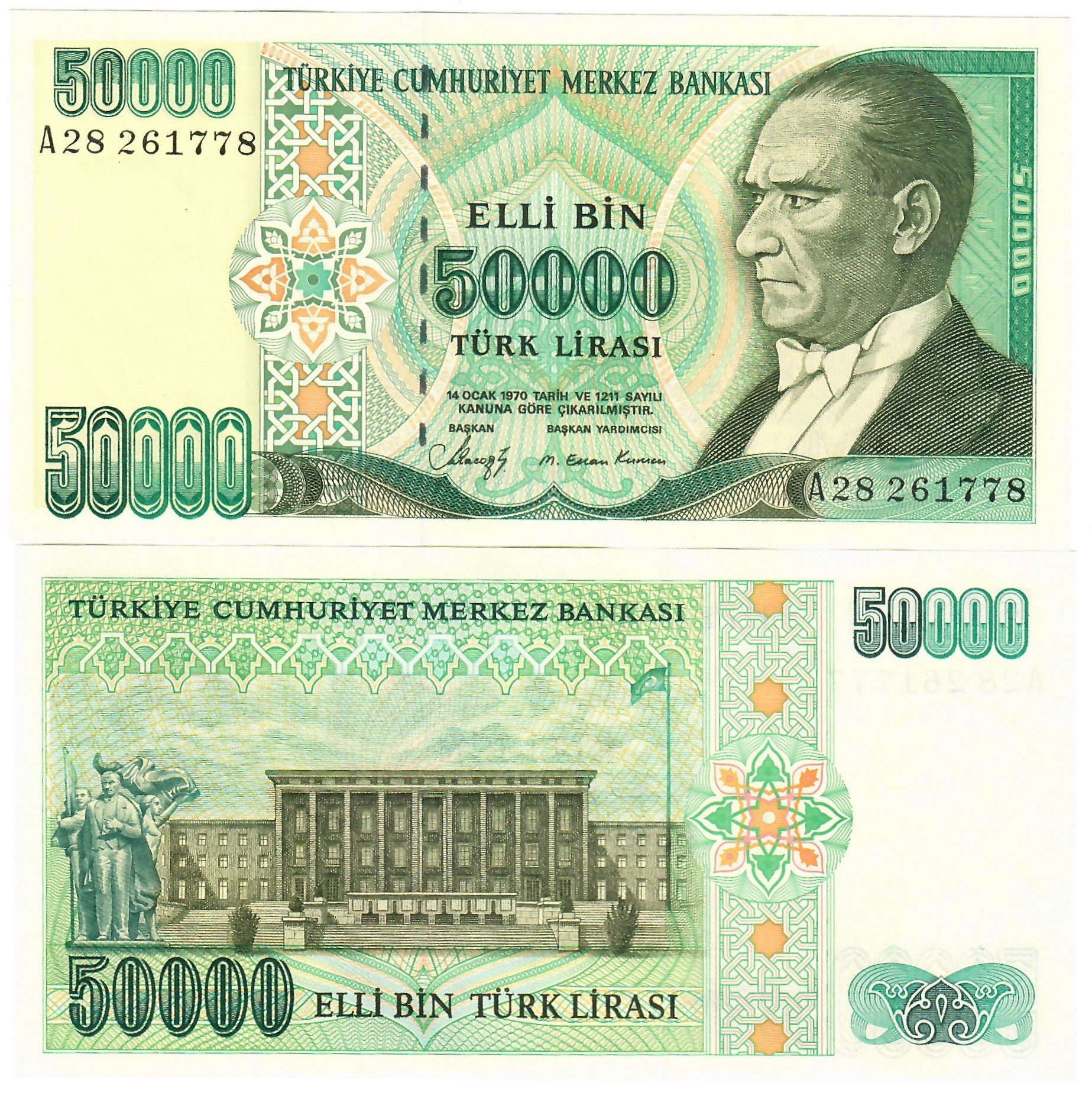 Turkey 50000 Lira 1989 UNC – Davenport-Banknotes-and-Coins