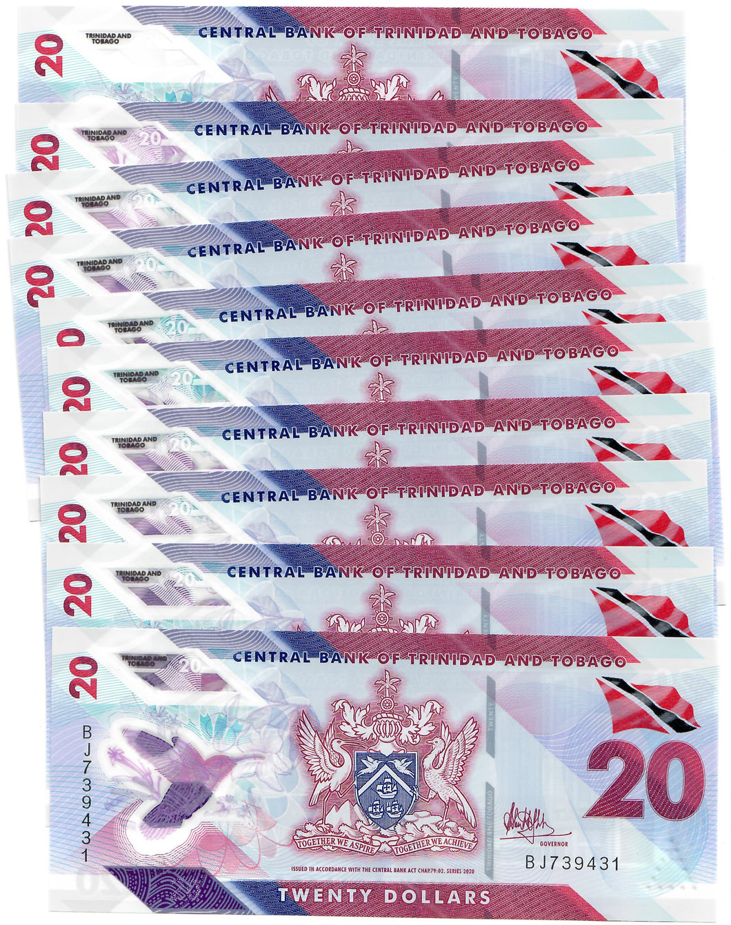 Trinidad and Tobago 10x 20 Dollars 2020 UNC