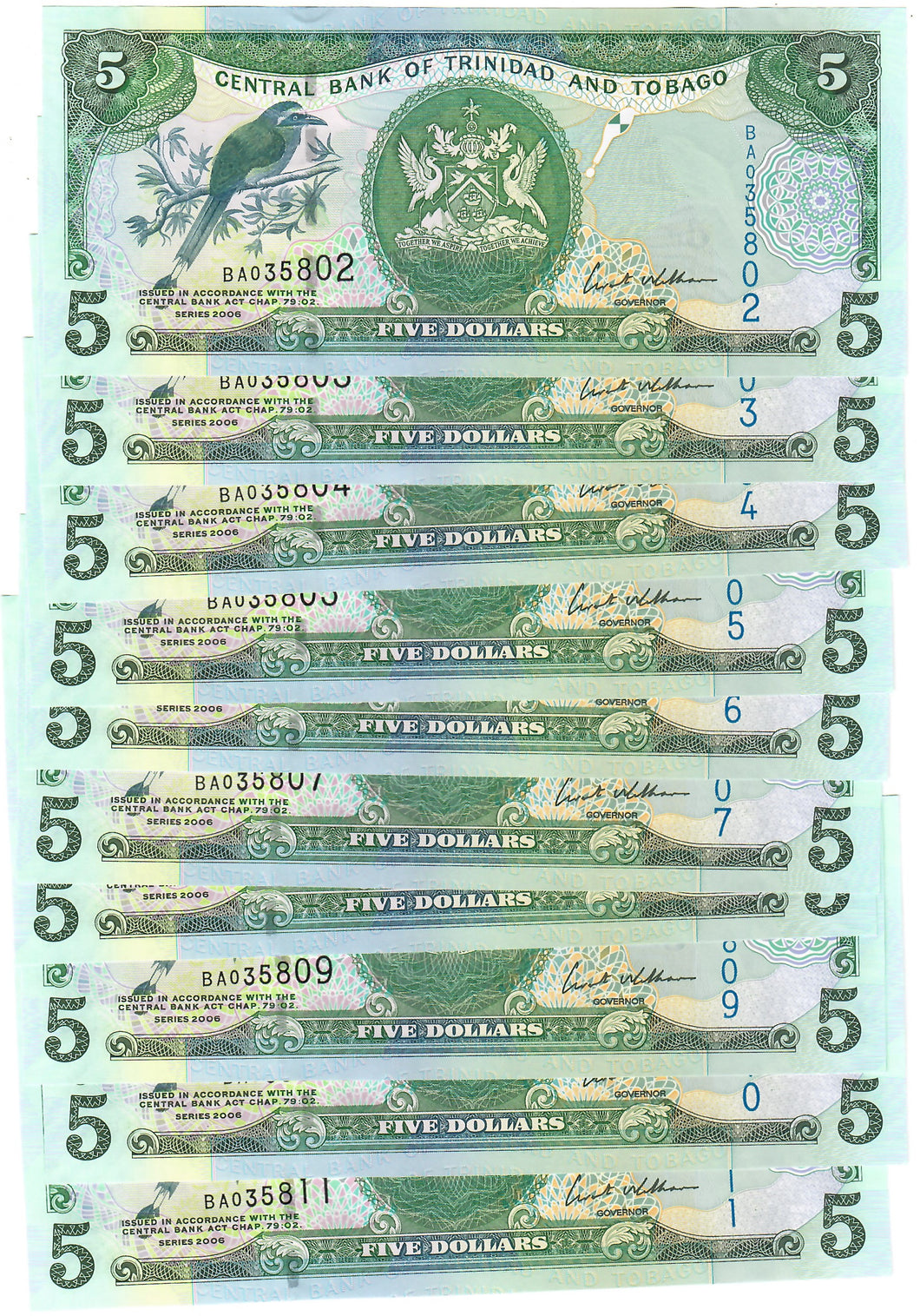 Trinidad and Tobago 10x 5 Dollars 2006 UNC