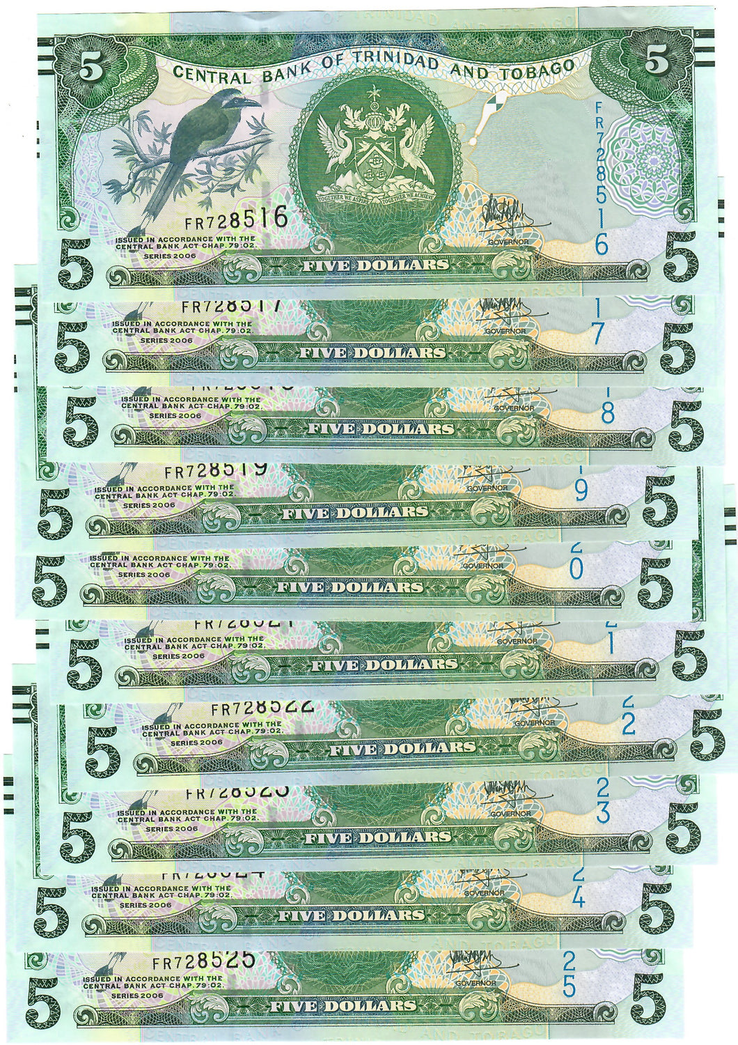 Trinidad and Tobago 10x 5 Dollars 2017 UNC
