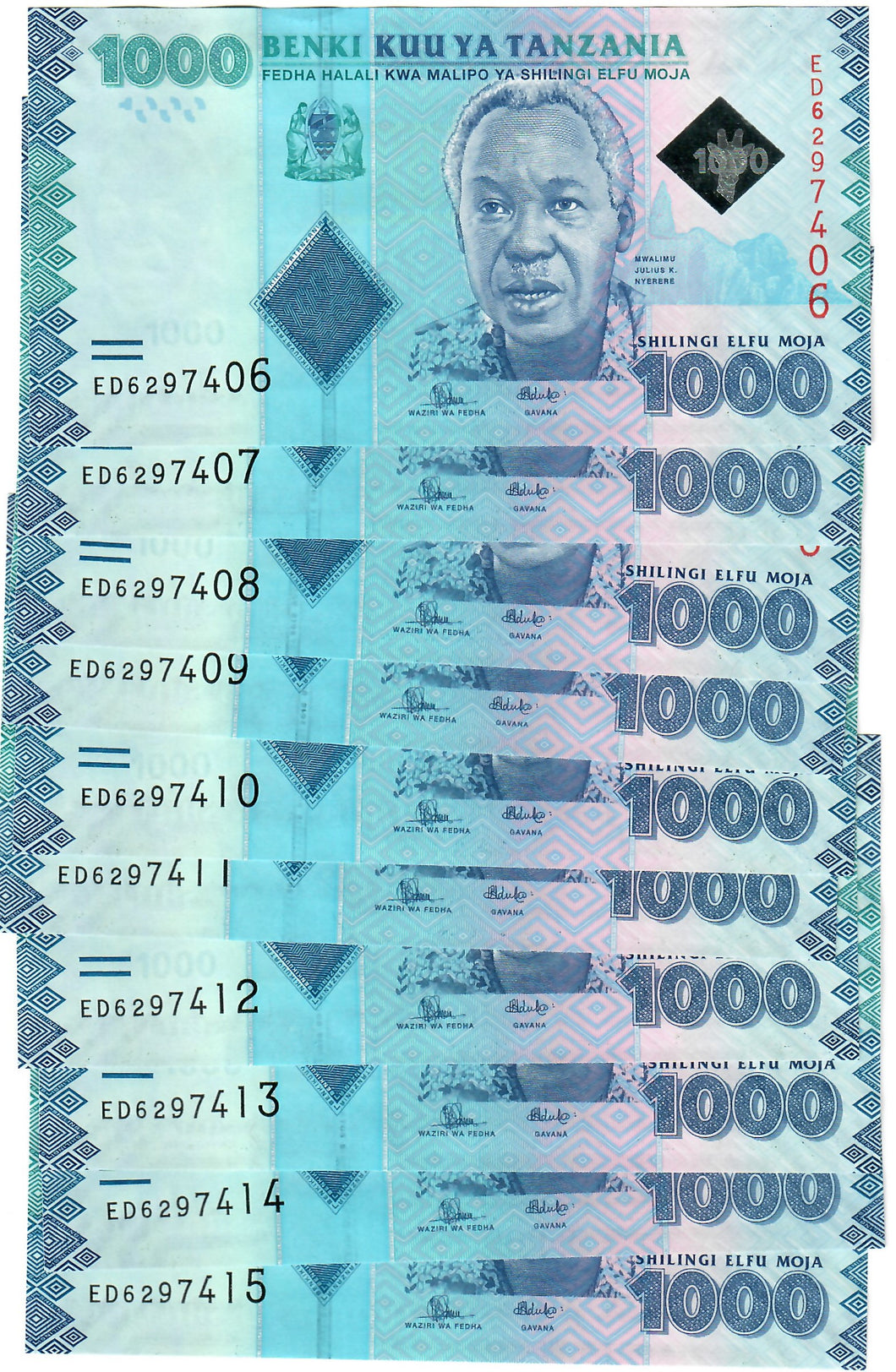 Tanzania 10x 1000 Shillings 2015 UNC