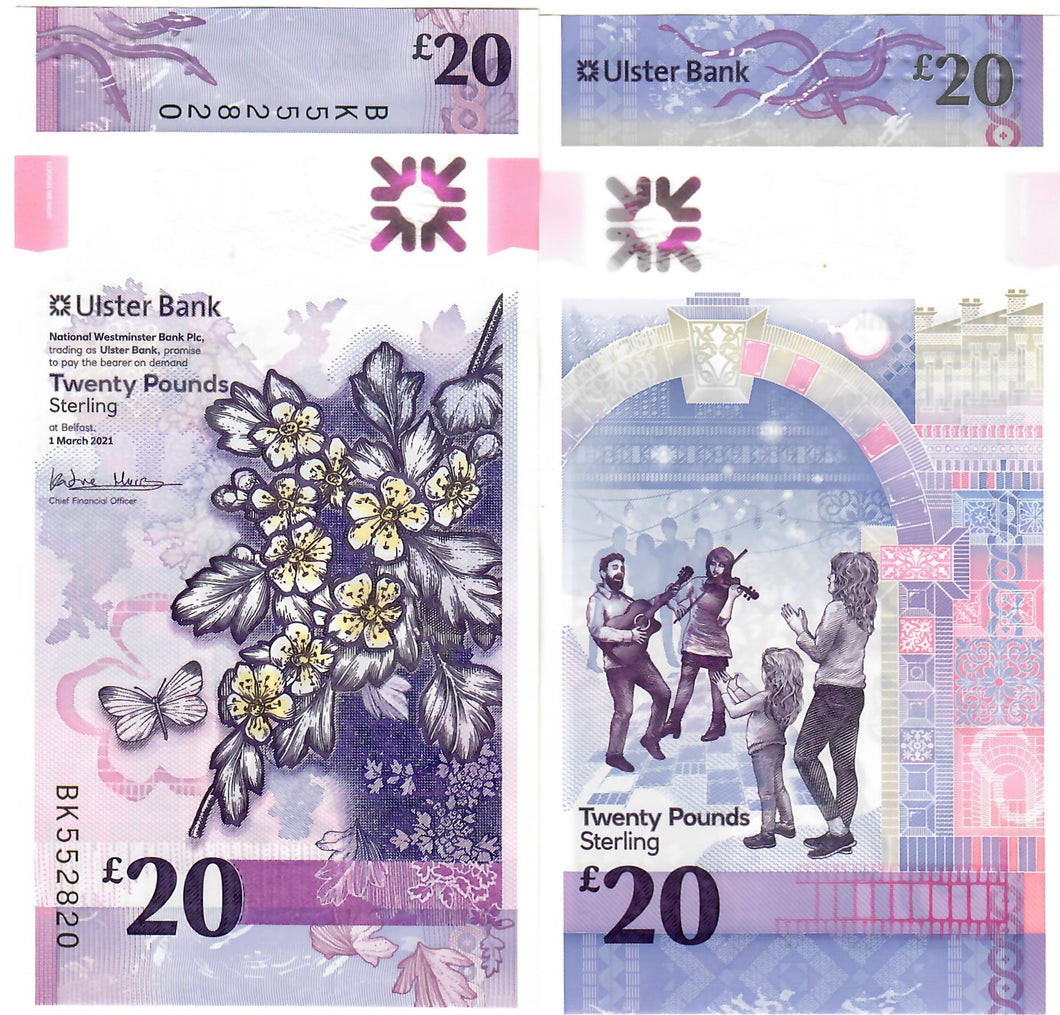 Northern Ireland 20 Pounds 2021 (March) aUNC Ulster Bank